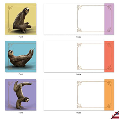 The Best Card Company - 10 Blank Yoga Note Cards (4x 5.12 Inch) - Boxed Notecards with Envelopes, Cute Animal Cards, Zen Assortment - Sloth Yoga AMQ6255OCB-B1x10 - style: Sloth Yoga