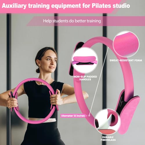 Pilates Ring and Ball Set Bulk, Pilates Equipment with 12 Inch Pilates Circle Rings, Small Yoga Balls, Resistance Bands, Pilate Essential Kit Bulk for Home Workouts Women, Pilates & Yoga Studio - color: Pink