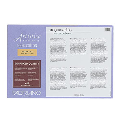 Fabriano Artistico Extra White Watercolor Block, 140 lb./300 GSM, Cold Press, 20 Sheets, 7" x 10" - size: 7 x 10