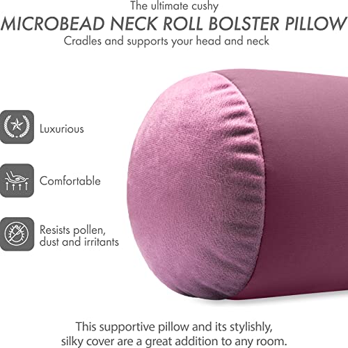 Microbead Bolster Neck Roll Pillow, 14x8 in Cylinder Tube, Burgundy Merlot | Silky feel fabric helps prevent wrinkles & hair breakage; feather-light beads gently cushion head & shoulders as you rest - color: Burgundy - Merlot