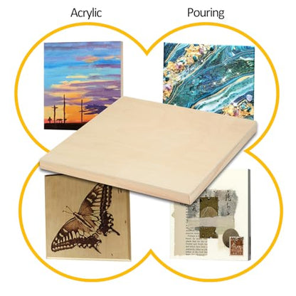 2 Pack 16x16'' Unfinished Gallery Birch Wood Canvas Panels | 1 1/2’’ Deep Cradle Boards for Painting, Acrylic Pouring, Art, Burning, Crafts, Epoxy Resin, Laser Engraving Cutting - size: 16*16 2 Pack