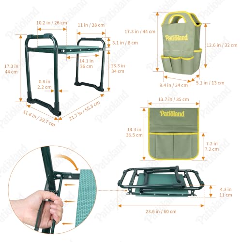 Garden Kneeler and Seat, Gardening Workseat with Tool Pouch and HandBag - color: Green-modle C