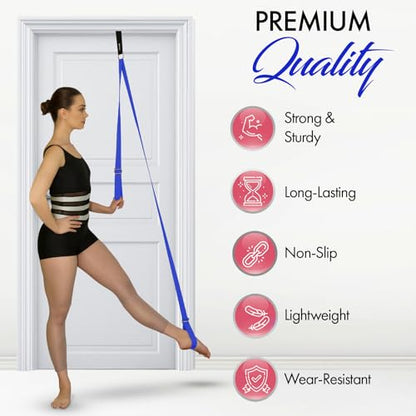Stretching Strap with Door Anchor for Splits and Flexibility Training - color: Dark Blue