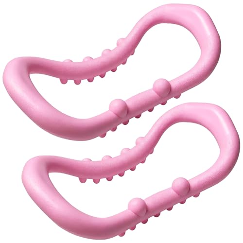 Set of 2 Pilates Yoga Fitness Rings, Pilates Circle Stretch Resistance Training Support Massage, Yoga Equipment Ring with Massage Steel Balls, Training Ring for Pilates, Pink - color: Pink 02