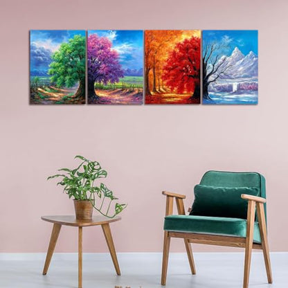 Muzagroo Art 4 Pack 5D Diamond Painting Kits for Adults DIY Diamond Art Kits 4 Seasons Trees Wall Art for Living Room Adults Crafts Diamond Dot Gem Art Kits for Beginners - color: 02-4 Seasons