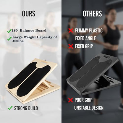 Slant Board for Calf Stretching,Balance Board,Adjustable Calf Stretcher,400 lbs Cap,Wooden Slant Board Anti-Slip Incline Board, Ankle Support,Incl.2 Resistance Bands,Instruction Card & Sand Paper.