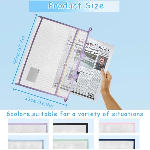 3 Pcs A3 Project Bags for Quilting Craft - Clear Mesh Sewing Bag With Zipper Handles & Pockets for Artworks, Charts and Teaching Material - color: light blue, light pink and light purple