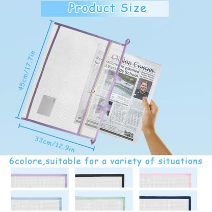 3 Pcs A3 Project Bags for Quilting Craft - Clear Mesh Sewing Bag With Zipper Handles & Pockets for Artworks, Charts and Teaching Material - color: light blue, light pink and light purple