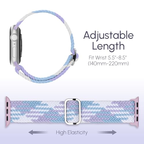 Braided Stretchy Nylon Band Compatible for Apple Watch Bands Women Men - color: Light Violet, size: 38mm/40mm/41mm/42mm
