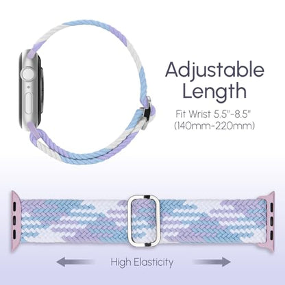 Braided Stretchy Nylon Band Compatible for Apple Watch Bands Women Men - color: Light Violet, size: 38mm/40mm/41mm/42mm