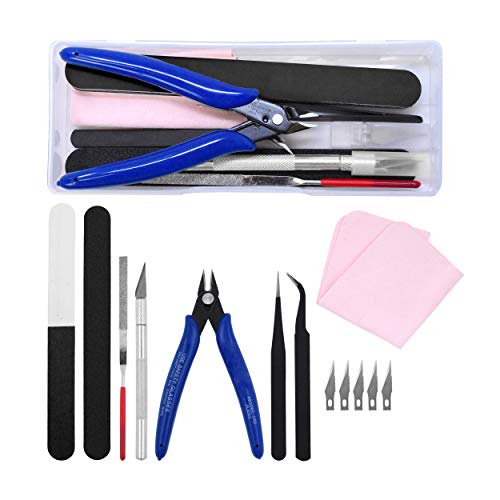 Mandala Crafts 13 Model Building Hobby Tools Kit for 3D Plastic Miniatures | Basic Set with Clippers, Tweezers, Files & Knife for Assembly, Mecha, Scale Kits, Aircraft, Tanks, Ships, Cars, Metal & Resin - style: Basic 13 PCs