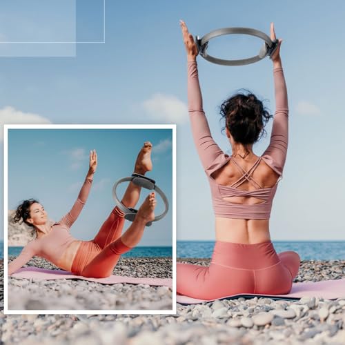 Syhood Pilates Ring 11. 81 Inch Pilates Circle Yoga Ring Magic Lightweight Flexible Workout Equipment for Fitness Physical Therapy Resistance Exercise Arms Legs - color: Grey