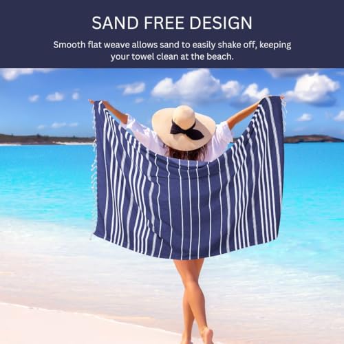 WeWove Turkish Peshtemal Beach Towels Large 39x70 Inch Set of 2-100% Cotton Soft Quick-Drying Absorbent Washable - Versatile for Beach Pool Spa Picnic Travel or Bath Use - Turkish Towels Blue - color: Blue