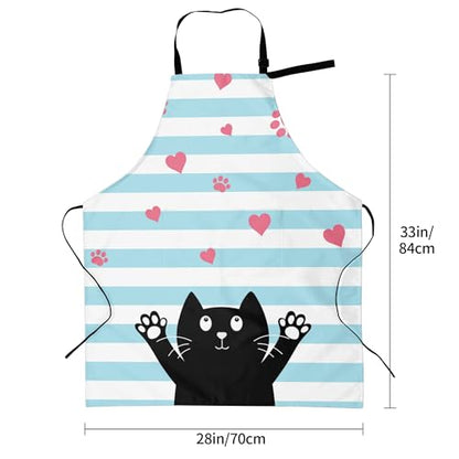Art Apron with Pocket for Women Men | Kitchen Aprons Chef Apron for Cooking Baking BBQ Painting Gardening - color: Black Cat With Love Heart