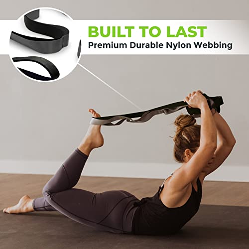 Gradient Fitness Stretching Strap for Physical Therapy, 12 Multi-Loop Stretch Strap 1.5" W x 8' L, Neoprene Handles, Physical Therapy Equipment, Yoga Straps for Stretching, Leg Stretcher. - color: Black/Grey