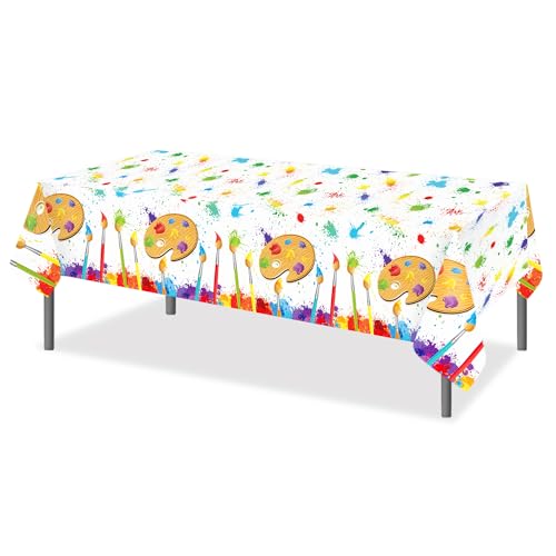 1Pc Watercolor Painting Party Plastic Tablecloth 54 x 87 Inch Long Table Cover, Artistic Painting Party Tablecover for Art Draw Theme Kids Baby Shower Birthday Dinner Picnic Kitchen Event - color: Watercolor Painting