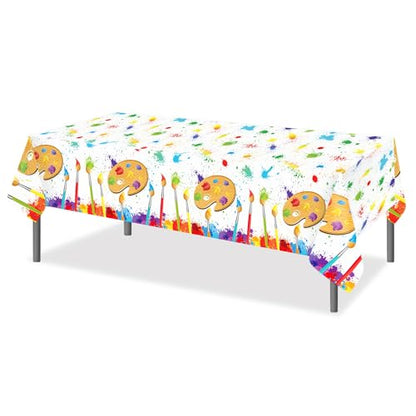 1Pc Watercolor Painting Party Plastic Tablecloth 54 x 87 Inch Long Table Cover, Artistic Painting Party Tablecover for Art Draw Theme Kids Baby Shower Birthday Dinner Picnic Kitchen Event - color: Watercolor Painting