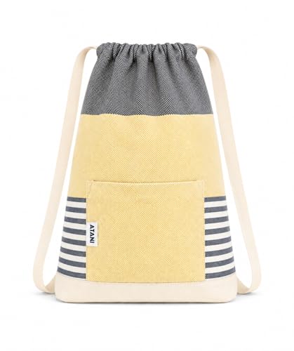 ATANI Turkish Beach Towel, Converts to a Bag, Oversized 100% Cotton Bath Towels Lightweight Quick-Dry Beach Blanket for Travel, Picnic, Camping, Yoga and Pool (Black x Yellow, 71 inc x 39 inc) - color: Black X Yellow, size: 71 inc x 39 inc
