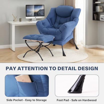 Tiita Lazy Chair with Ottoman, Comfy Reading Accent Chair, Blue - color: Blue