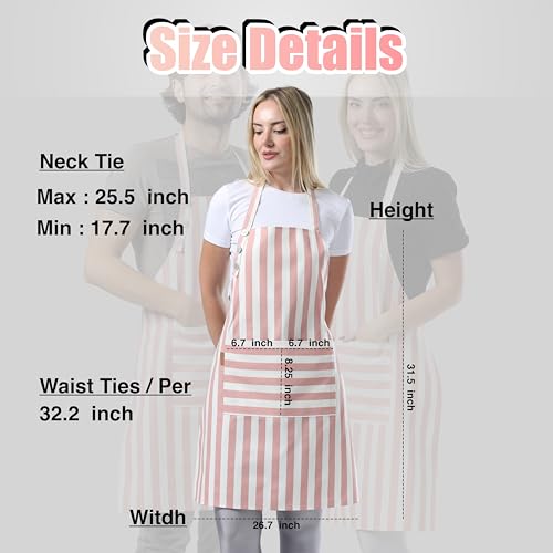 TOSHEX Kitchen Apron Cotton Waterdrop Resistant Adjustable Button Women Men | Premium Cotton Cooking Apron with Pocket. Striped, Gift, Powder Pink - color: Powder Pink