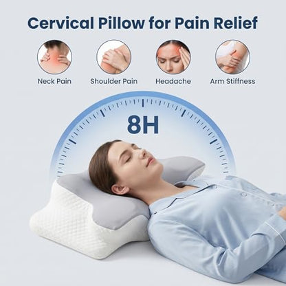 Cervical Memory Foam Pillow Neck Pain Cooling Ergonomic Orthopedic Support - color: White