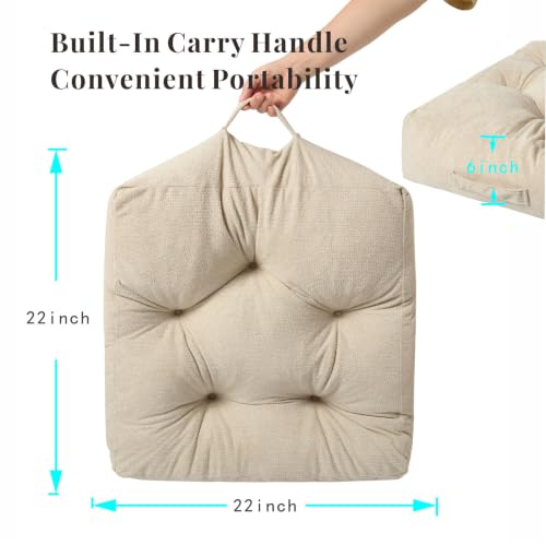 Floor Pillow Cushion with Handle for Adults Women Men | Large Meditation & Sitting Cushion Pillow for Tatami, Living Room, Yoga (2, Beige, Square, 22" x 22" x 6") - color: Beige, Square