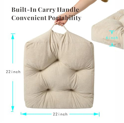 Floor Pillow Cushion with Handle for Adults Women Men | Large Meditation & Sitting Cushion Pillow for Tatami, Living Room, Yoga (2, Beige, Square, 22" x 22" x 6") - color: Beige, Square
