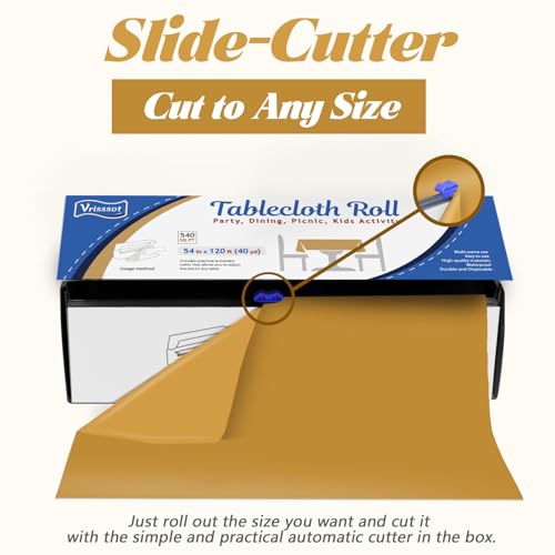 Plastic Table Cover Roll Disposable Tablecloth: 54in X 120ft Table Covers Plastic Table Cover Roll with Easy Slide Cutter Plastic Table Cloths for Parties Disposable-Gold (Pack of 2) - color: Gold, size: 1440" x 54" (Rectangular) (Pack of 2)
