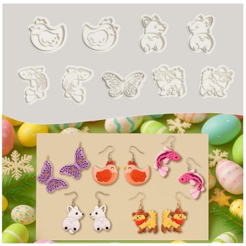 9pcs Farm Theme Polymer Clay Cutters，Animal Polymer Clay Jewelry - Fish Hen Cowboy Dog Butterfly Corgi Polymer Clay Cutters，Easter Gifts - color: Farm Theme Polymer Clay Cutters