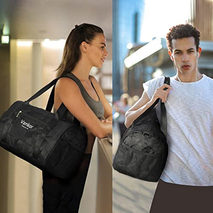 Vankor Gym Bag for Women, 17.5 inch Sports Duffle Bag with Shoe Compartment - color: Camo Black