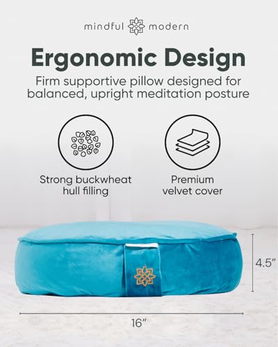 Mindful Modern Velvet Meditation Cushion | Luxe Zafu Yoga Floor Pillow Seat | Posture Support | Buckwheat Hull Filled | Large Round Cushion with Removable Washable Cover + Carry Handle - color: Tropical