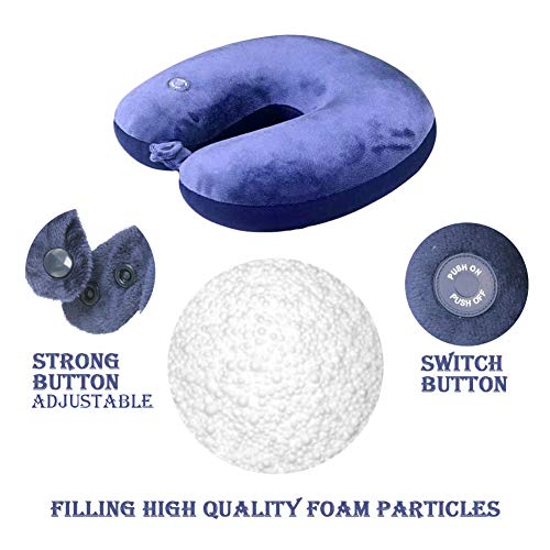 Hooshing Vibrating Neck Pillow Portable Travel Neck Pillow Massage, Navy | Comfortable Neck Support for Airplane, Office, Home, Best Gift for Parents - color: Navy Blue