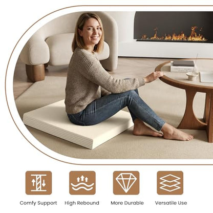 Meditation Cushion, Meditation Mat with Knee Support, Beige - color: Beige, size: 24X24X2 Inch
