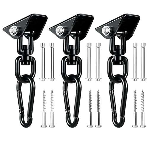 Hammock Hanging Kit, 360° Rotating Heavy Duty Swing Chair Hook 1200 lbs Capacity, Ceiling Mount Hammock Chair Hardware with Carabiner for Indoor Outdoor Yoga, Tree, Porch, Seat, Home Gym - size: 3PCS
