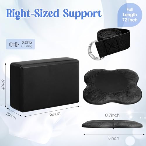RoundFunny 5 Pcs Yoga Blocks Knee Pads Yoga Strap Set Soft Premium Foam Blocks Accessories for Pilates Meditation General Fitness Stability, Kneeling, Balance, Deepen Stretches and Toning - color: Black