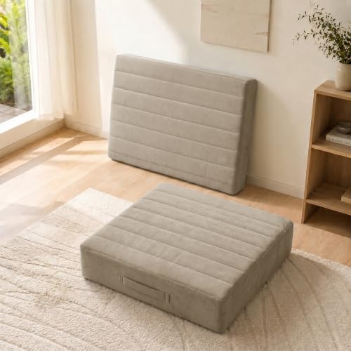 JKMAX 2 Pcs High Density Foam Floor Pillow - Upgraded Large Pillows Seating for Adults - Outdoor Floor Cushion with Soft Tufted Cover - Yoga Pillows for Sitting On Floor - 22 Inch Khaki - color: Khaki, size: 2 Counts