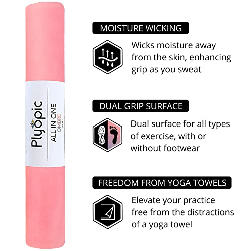 Plyopic All In One Yoga Mat | Luxury Sweat-Grip Mat/Towel Combo | Ideal for Yoga, Hot Yoga, Bikram, Pilates, Workout & Exercise | Eco-Friendly Natural Rubber - color: Ombre