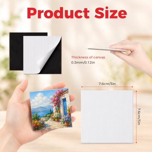 CONDA 24 Pack 3x3IN Mini Magnetic Canvas Panels, Small Canvases for Painting for Oil, Acrylic, Pouring Watercolor & Art Crafts DIY - size: 3*3 inch 24pack