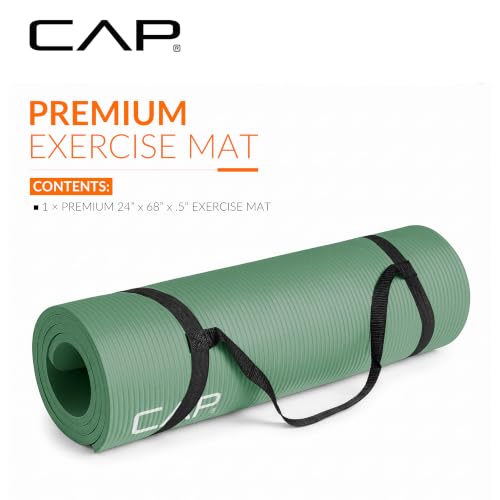 CAP Barbell 1/2-Inch High Density Exercise Yoga Mat with Strap | Multiple Options - color: Green, style: Yoga Mat