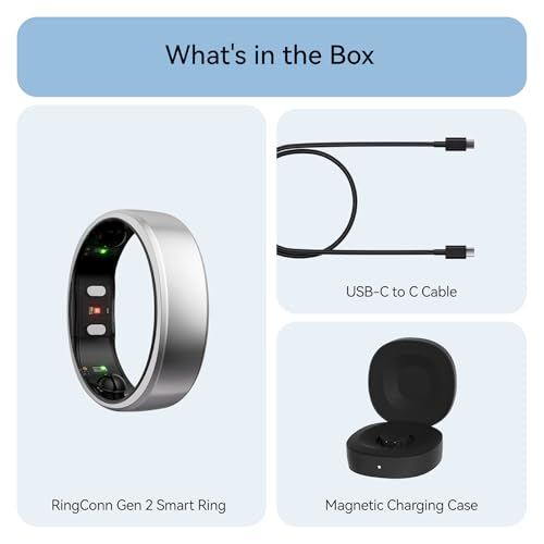 RingConn Gen 2 Smart Ring - Sleep Apnea Monitoring(Silver, Size 13) | No APP Subscription, 12-Day Battery Life, Stress/Heart Rate/Women's Health Tracker, Android & iOS Compatible - color: Future Silver, size: 13