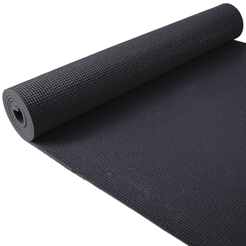 Fitvids All Purpose 1/4-Inch High Density Anti-Tear Exercise Yoga Mat with Carrying Strap, Multiple Colors - color: Black