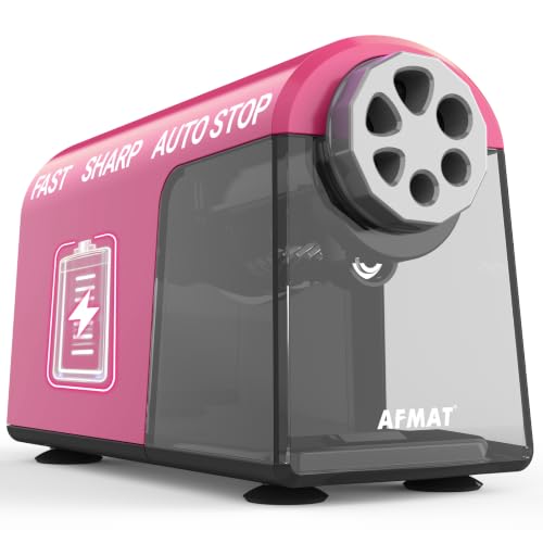 AFMAT Electric Pencil Sharpener Heavy Duty, 6 Holes, Cordless & Rechargeable, Fast Sharpen, Auto Stop, 10K+ Uses, Classroom Pencil Sharpener for 6-11mm No.2/Large/Colored Pencils PSD2 - color: Raspberry Wine