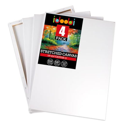 4 Pack 18x24 Stretched Canvases for Painting | 100% Cotton Large Canvas Boards for Painting, White Painting Canvas for Oil, Acrylic Paint & Other Painting Media - size: 18x24 (4Pack)
