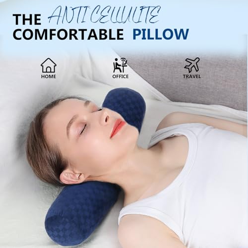 Neck Roll Pillow,Cervical Neck Pillow Bolster Pillow for Sleeping | Cotton neck roll, machine-washable cover, supports neck, legs, back & sleeping, slim bolster for bed & yoga - color: Checkerboard--blue