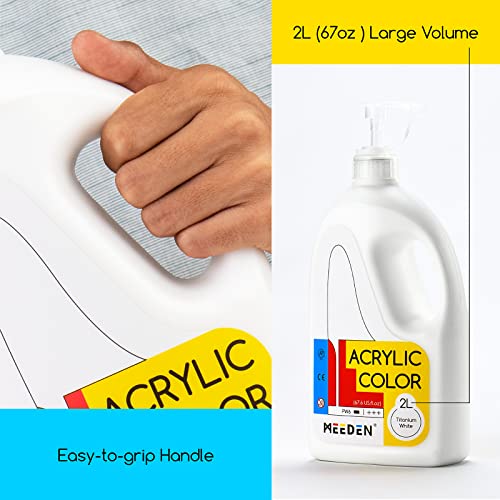 MEEDEN 2-Pack Titanium White Acrylic Paints with Pump Lids, 1/2 Gallon (2L /67.6 oz.) Heavy-Body Non-Toxic Rich Pigment Color, Perfect for Art Class, Wall Painting, Painting Party & Creative DIY - color: Titanium White,2-pack