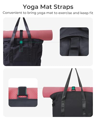 BAGSMART Gym Tote Bag for Women, 24L/28L Travel Tote Yoga Mat Bag - color: Black, size: Small