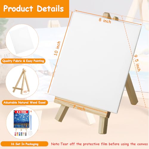 16 Pack Canvas and Easel Set, 8 x 10 inch Painting Kit for Party Supplies | Sip and Paint Kit with 12 Colors Acrylic Paint for Adults Beginners