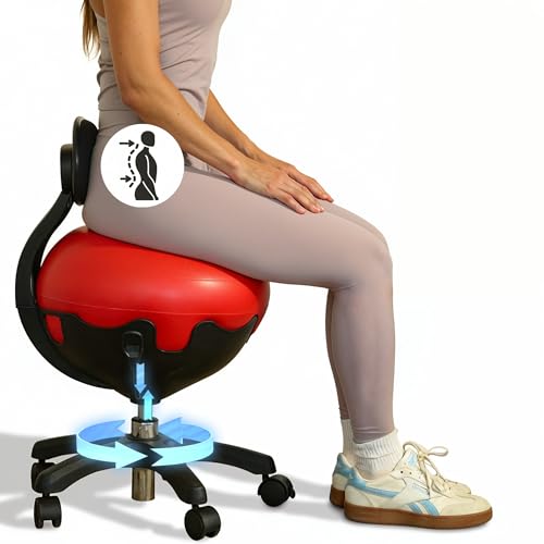 Aeromat Elite Yoga Ball Chair Active Sitting & Adjustable Height 250lbs Cap - color: Red
