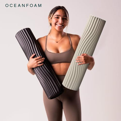 Oceanfoam Tsunami Roller (Natural) - Extra-Large, 26" x 5.9" - Soft, Textured Foam Roller for Physical Therapy, Back Pain, Exercise & Stretching - Wave Textured - Yoga, Athletics, & Wellness - color: Natural