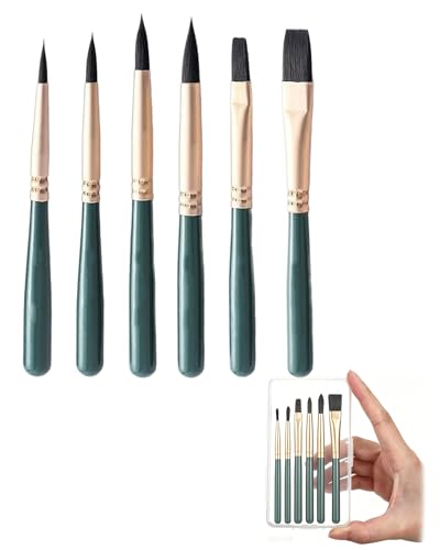 6 Pcs Mini Travel Watercolor Brush Set, Short Handle Paint Brushes | Travel Watercolor Brushes with Storage Box- Flat and Round, for Watercolor, Acrylic, Ink Painting, Gouache